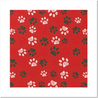 Christmas paw print Posters and Art